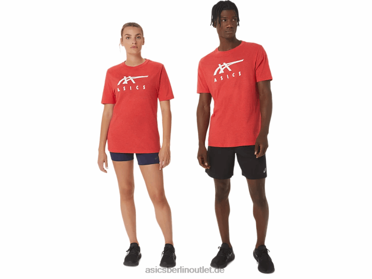 Gestreiftes Kurzarm-T-Shirt BL4N1255Asics klassisches rotes Heidekraut