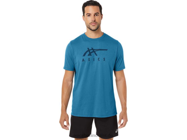 Gestreiftes Kurzarm-T-Shirt BL4N166Asics Inselblaues Heidekraut