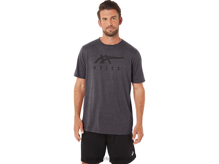 Gestreiftes Kurzarm-T-Shirt BL4N19Asics dunkelgraues Heidekraut