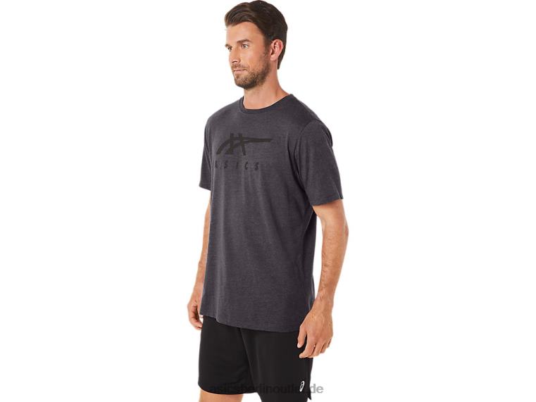 Gestreiftes Kurzarm-T-Shirt BL4N19Asics dunkelgraues Heidekraut