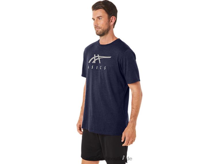 Gestreiftes Kurzarm-T-Shirt BL4N23Asics Peacoat-Heidekraut
