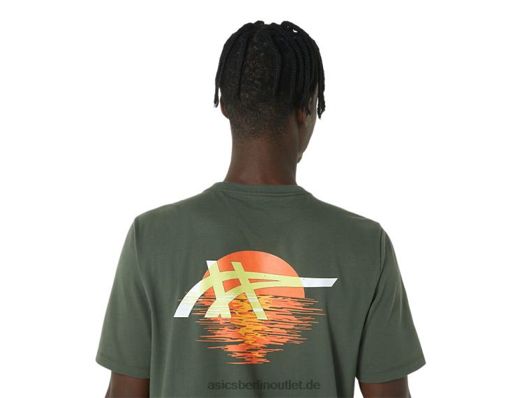 Gestreiftes Sonnenaufgangs-T-Shirt BL4N787Asics olivfarbene Leinwand
