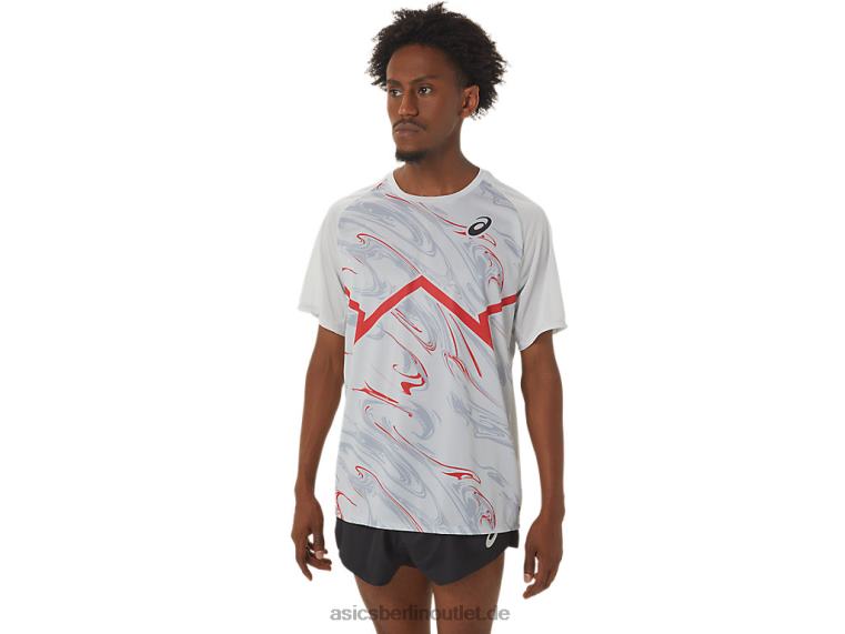 Herren-CJ-Line-Light-Kurzarmoberteil BL4N258Asics Gletschergrau/Elektrorot