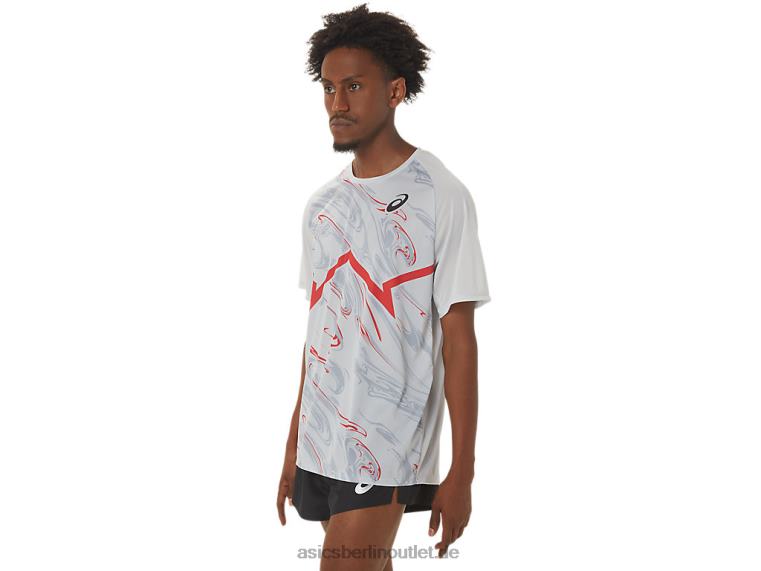 Herren-CJ-Line-Light-Kurzarmoberteil BL4N258Asics Gletschergrau/Elektrorot