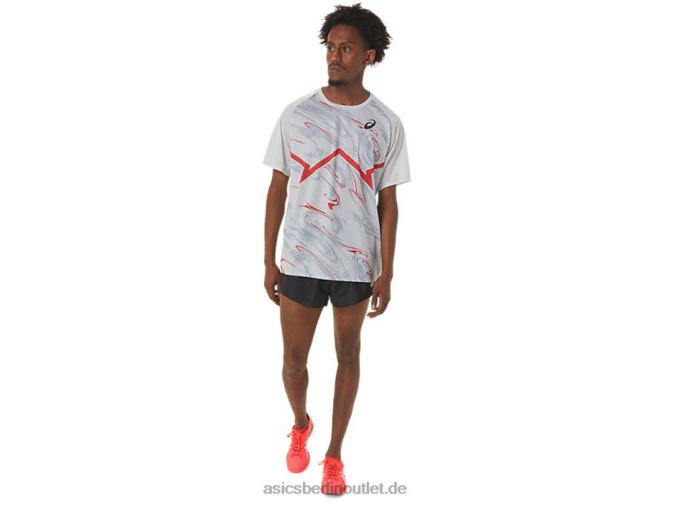 Herren-CJ-Line-Light-Kurzarmoberteil BL4N258Asics Gletschergrau/Elektrorot