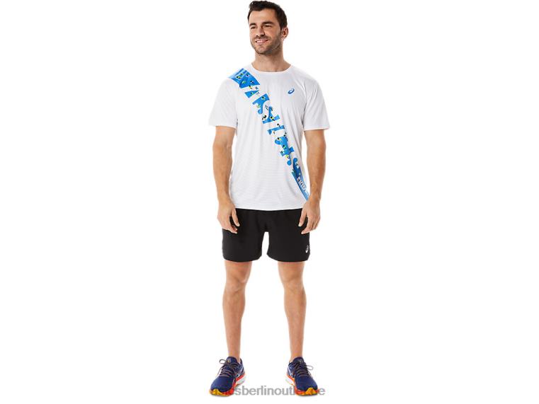 Herren-Ekiden-Kurzarmoberteil BL4N1101Asics strahlend weiß/blaue Küste