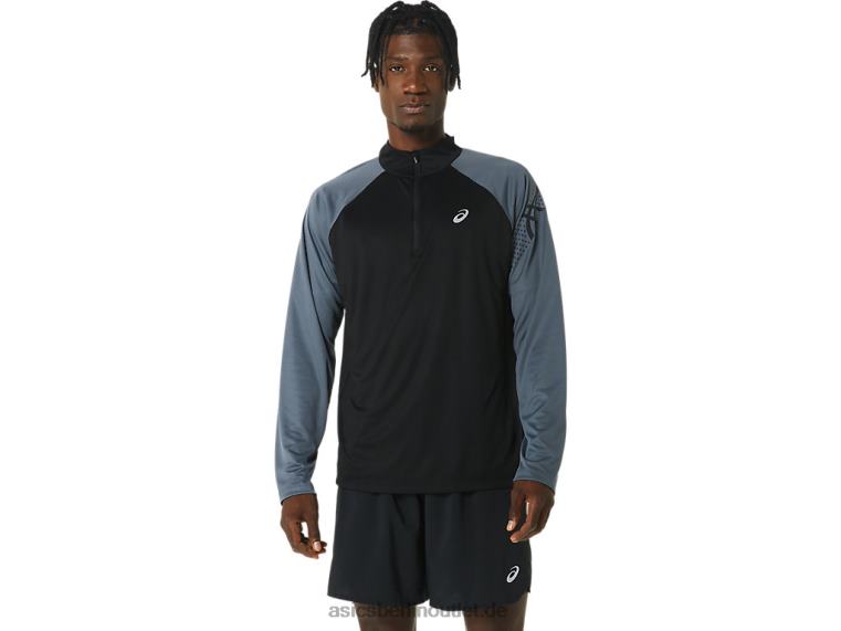 Herren-Icon-Langarmshirt mit halbem Reißverschluss BL4N463Asics Performance-Schwarz/Trägergrau