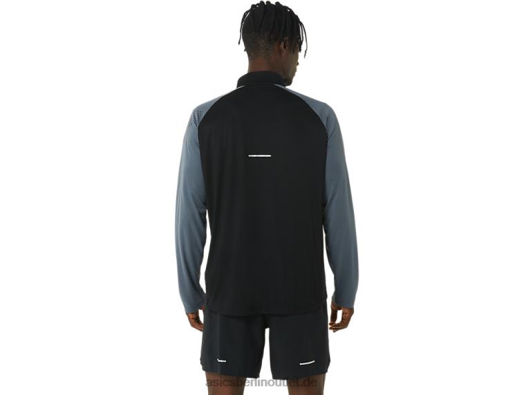 Herren-Icon-Langarmshirt mit halbem Reißverschluss BL4N463Asics Performance-Schwarz/Trägergrau