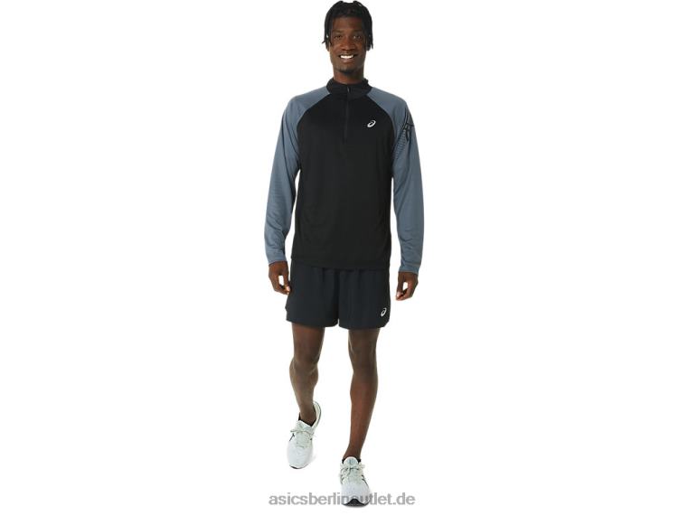 Herren-Icon-Langarmshirt mit halbem Reißverschluss BL4N463Asics Performance-Schwarz/Trägergrau