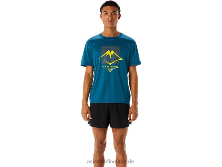 Herren-Kurzarmoberteil mit Fujitrail-Logo BL4N436Asics Tinte blaugrün