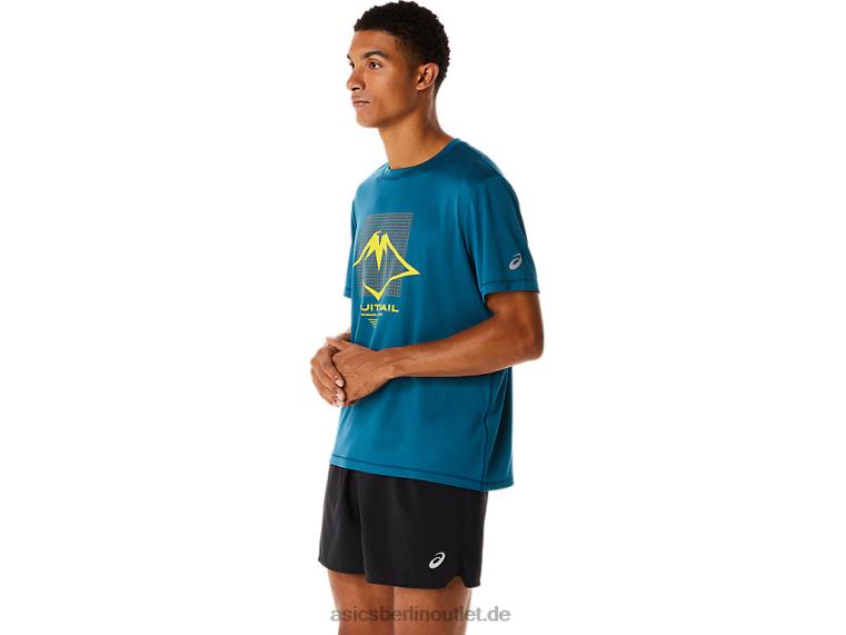 Herren-Kurzarmoberteil mit Fujitrail-Logo BL4N436Asics Tinte blaugrün