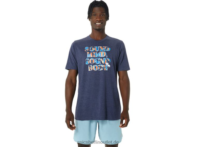Hibiskus-Slogan-T-Shirt BL4N1045Asics Peacoat-Heidekraut