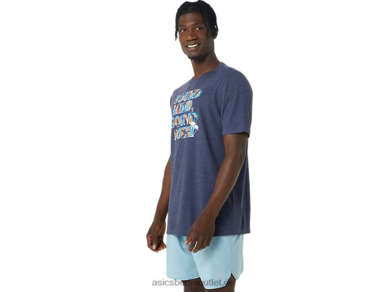 Hibiskus-Slogan-T-Shirt BL4N1045Asics Peacoat-Heidekraut
