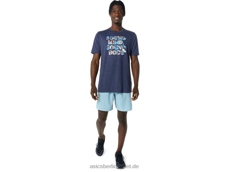 Hibiskus-Slogan-T-Shirt BL4N1045Asics Peacoat-Heidekraut