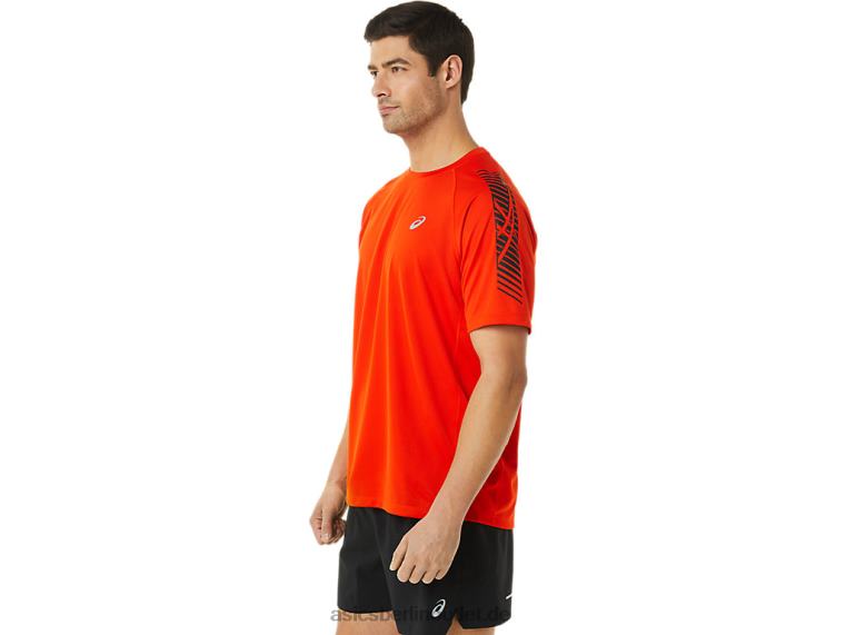 Icon-Kurzarmoberteil für Herren BL4N1048Asics Kirschtomate/Performance Black