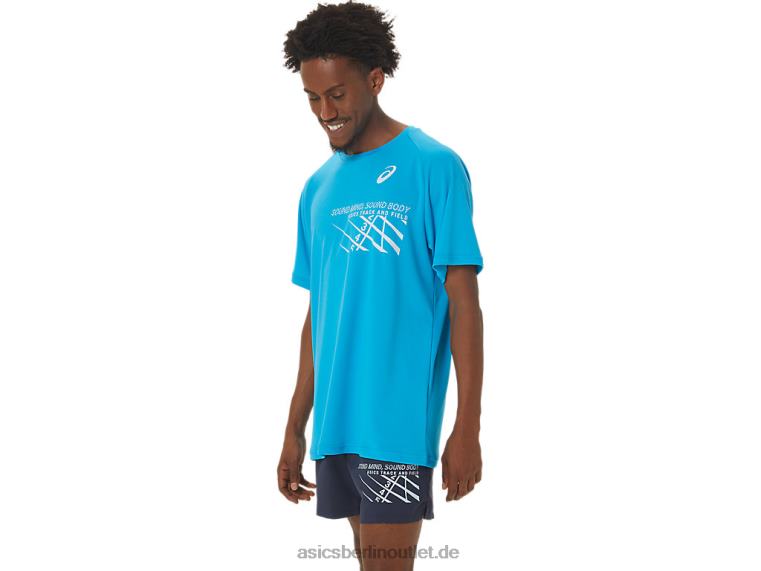 Kurzärmliges Oberteil mit Finish-Grafik für Herren BL4N237Asics Inselblau