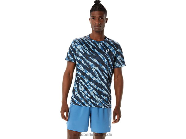 Kurzärmliges Wild-Camouflage-Oberteil für Herren BL4N1058Asics Azurblau/Performance-Schwarz