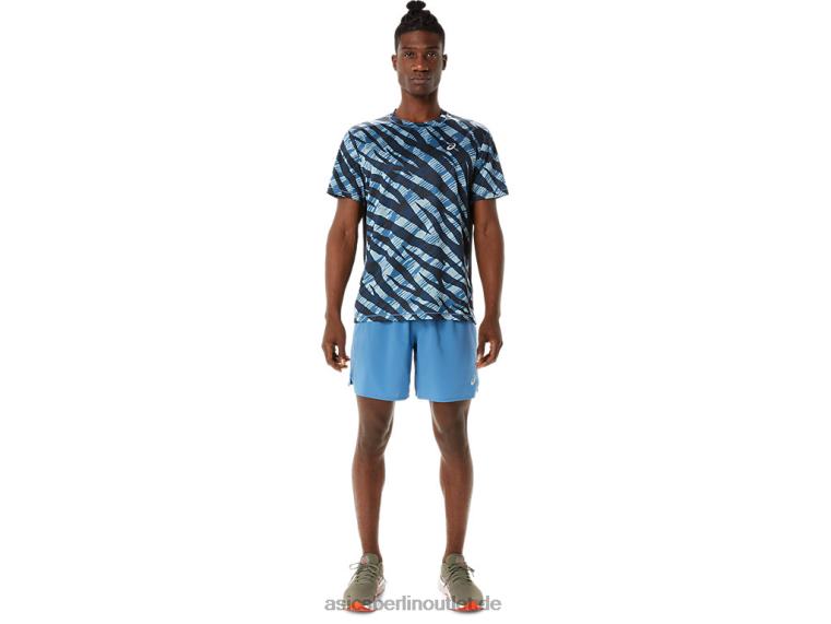 Kurzärmliges Wild-Camouflage-Oberteil für Herren BL4N1058Asics Azurblau/Performance-Schwarz