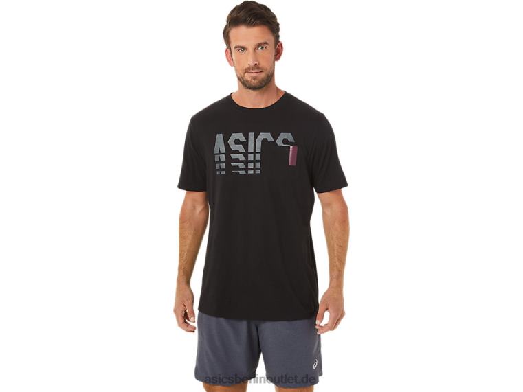 Kurzärmliges, gestreiftes Taschen-T-Shirt BL4N1650Asics Leistung schwarz