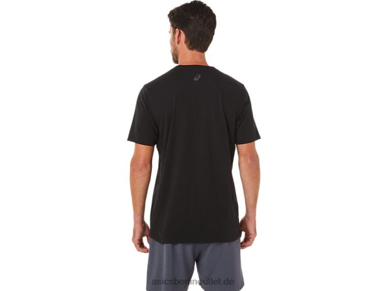 Kurzärmliges, gestreiftes Taschen-T-Shirt BL4N1650Asics Leistung schwarz
