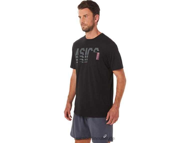 Kurzärmliges, gestreiftes Taschen-T-Shirt BL4N1650Asics Leistung schwarz