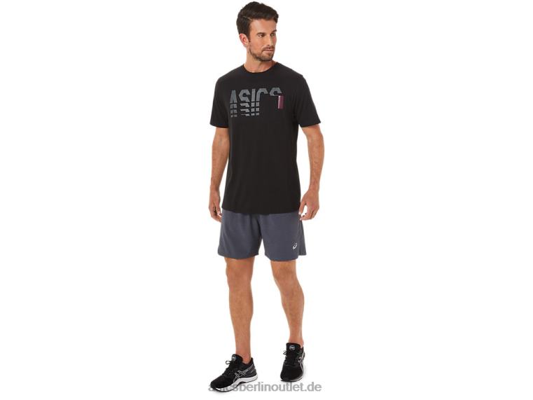Kurzärmliges, gestreiftes Taschen-T-Shirt BL4N1650Asics Leistung schwarz