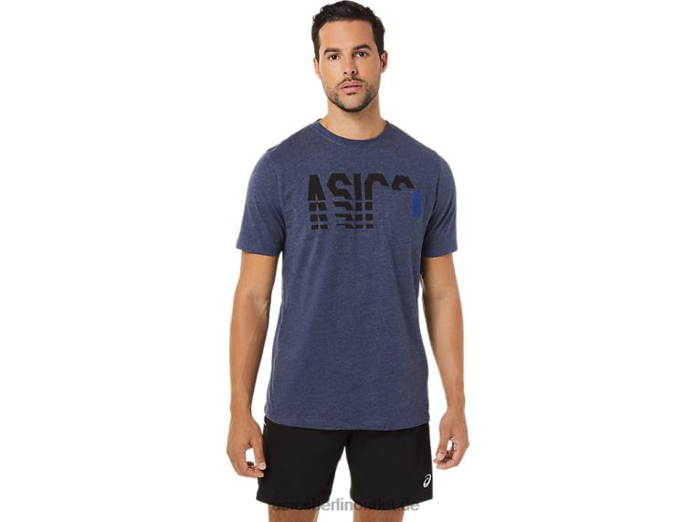 Kurzärmliges, gestreiftes Taschen-T-Shirt BL4N1731Asics Peacoat-Heidekraut