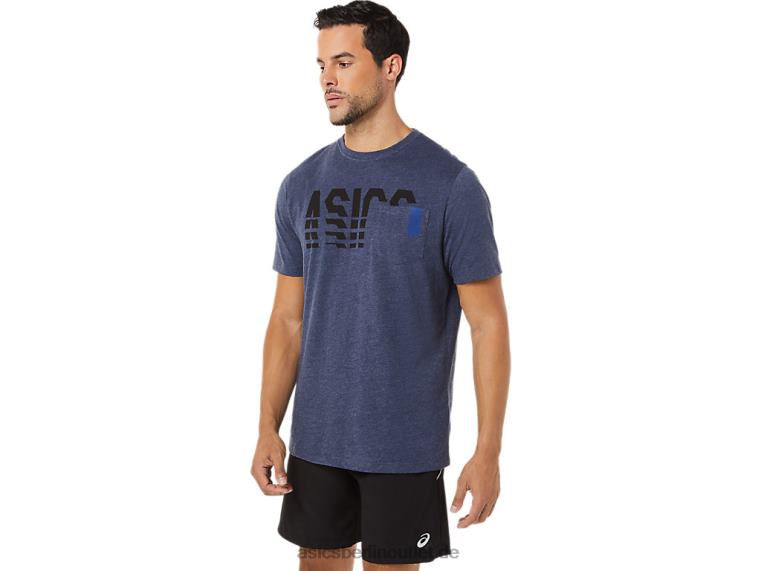 Kurzärmliges, gestreiftes Taschen-T-Shirt BL4N1731Asics Peacoat-Heidekraut