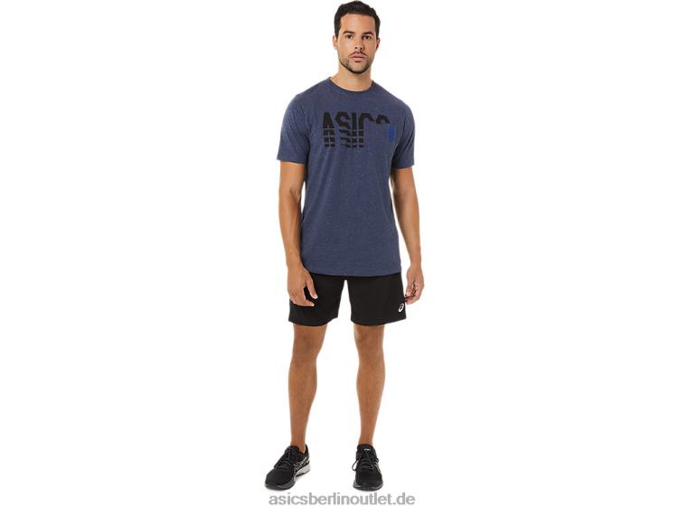 Kurzärmliges, gestreiftes Taschen-T-Shirt BL4N1731Asics Peacoat-Heidekraut
