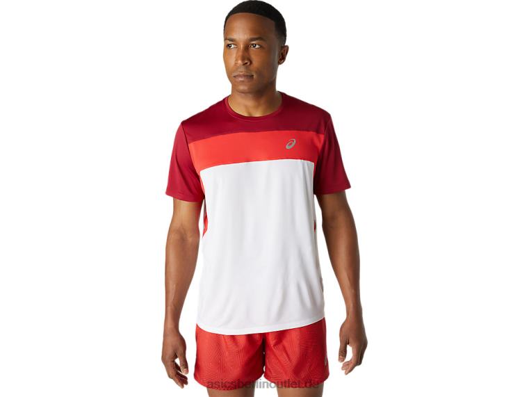 Kurzarm-Rennoberteil für Herren BL4N1728Asics strahlendes Weiß/Burgund