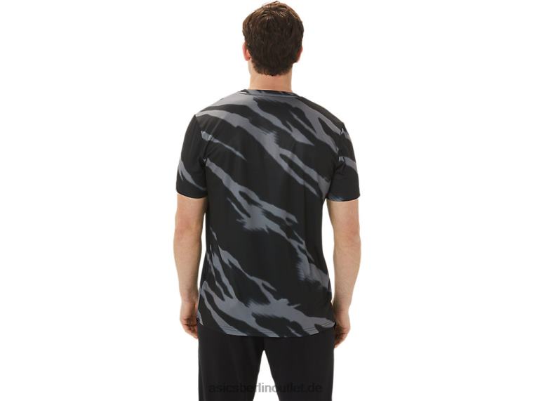 Saisonales, kurzärmliges Herrenoberteil mit Allover-Print BL4N1009Asics Performance-Schwarz/Graphitgrau